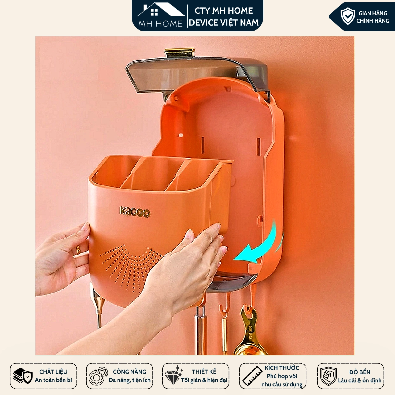 Ống Đũa Treo Tường Màu Kem Có Nắp Đậy Chống Bụi - Hộp Đựng Đũa Muỗng MH Home